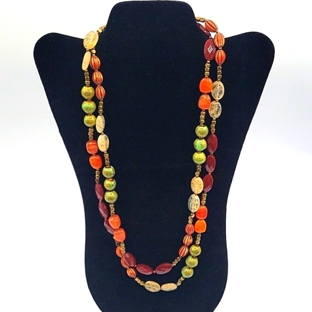 Premier Design Single Strand Beades NECKLACE Bronze Sage Rust Cream Maroon